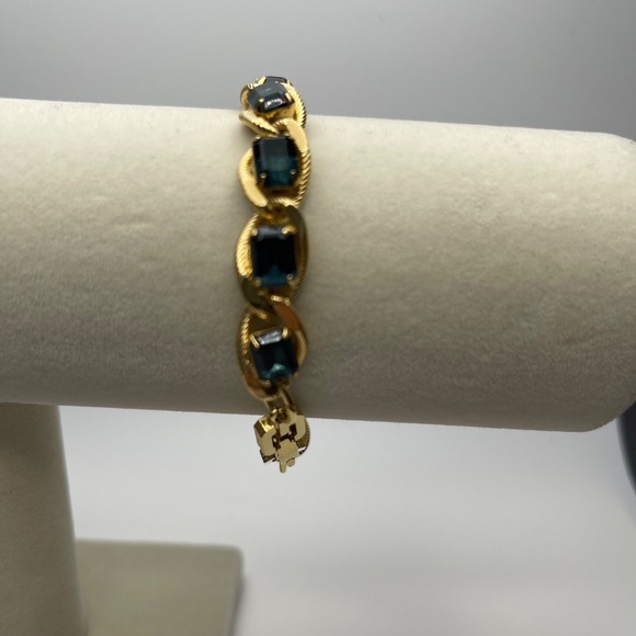 Givenchy Vintage Gold-Plated Bracelet w/ Blue-Green Crystals - Pre-owned - Picture 3 of 7